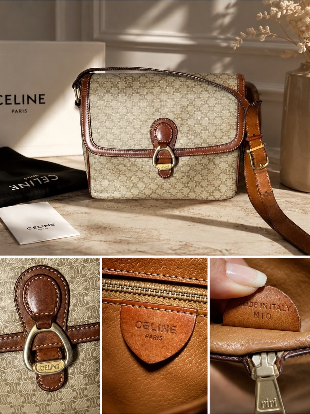 Vintage CELINE Macadam Monogram Crossbody Messenger Bag Made in Italy
